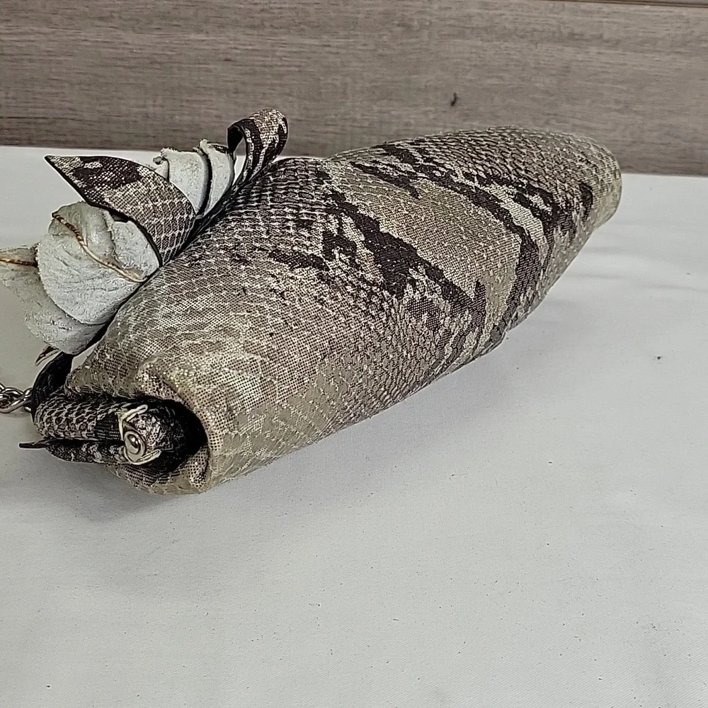 Isabella Fiore Metallic Snakeskin Pattern Clutch with Chain Strap